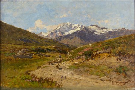 E. GIGNOUS Milano, 1850 – Stresa, 1906 Paesaggio montano Olio su tela cm 36 x...