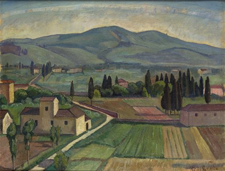 RAFFAELE DE GRADA Zurigo 1916 - Milano 2010 Paesaggio Olio su tela cm 37 x 48...