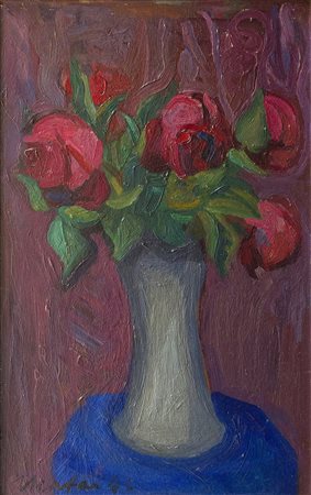 MARIO MAFAI Roma 1902 - 1965 Natura morta con vaso di fiori, 1946 Olio su...