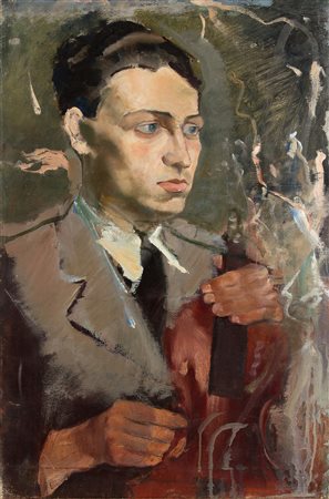 ALBERTO ZIVERI Roma 1908 - 1990 Giovane con violino Olio su tela cm 71,5 x 47