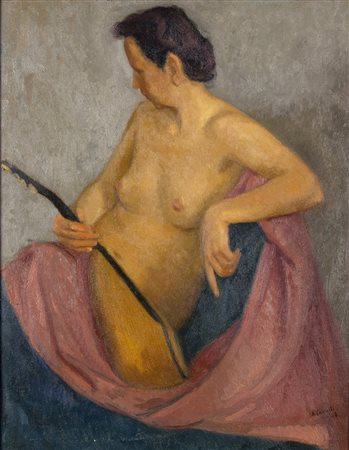EMANUELE CAVALLI Lucera 1904 - Firenze 1981 Donna con mandolino, 1946 Olio su...