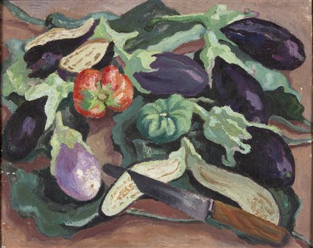 CARLO LEVI Torino 1902 - Roma 1975 Natura morta con melanzane Olio su tela cm...