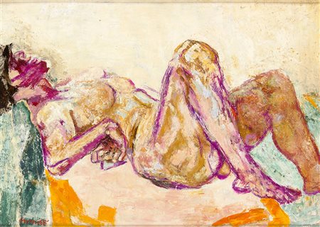 FAUSTO PIRANDELLO Roma 1899 - 1975 Nudo sdraiato, 1952 - 53 Olio su cartone...