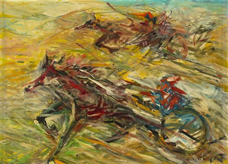 TATO Bologna 1896 - Roma 1974 Dinamismo di un Grand Prix Olio su tela cm 40 x...