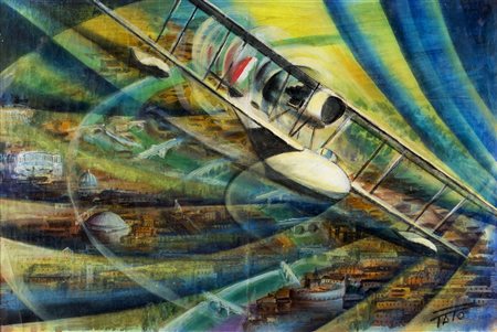 TATO Bologna 1896 – Roma 1974 De Pinedo sul Tevere sorvolando Roma Tempera e...