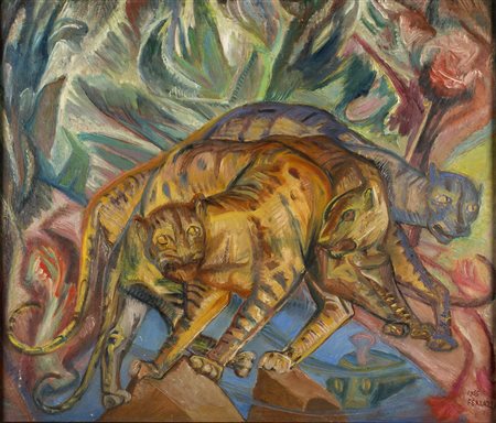 FERRUCCIO FERRAZZI Roma 1891 - 1978 Leopardo in cattività, 1955 Olio su tela...