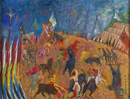 ANTONIETTA RAPHAEL Kaunas (Lituania) 1895 - Roma 1975 La corrida, 1958 Olio...