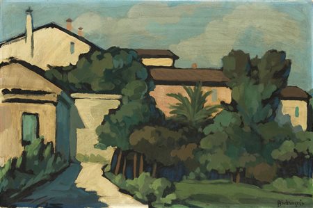 ACHILLE SDRUSCIA Roma 1910 – 1994 Casolare Olio su tela cm 40 x 60 Firma in...