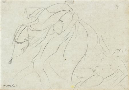 GIACOMO MANZU’ Bergamo 1908 – Roma 1991 Ulisse che scopre Penelope Matita su...