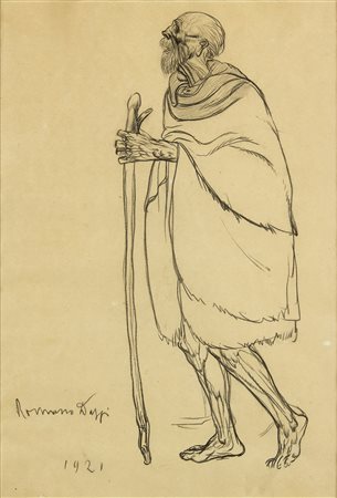 ROMANO DAZZI Roma 1905 - 1975 Viandante africano, 1921 Matita e pastello nero...