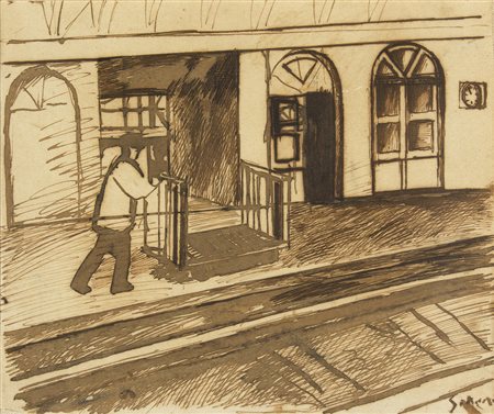 MARIO SIRONI Sassari 1885 – Milano 1961 Stazione ferroviaria, 1924 Inchiostro...