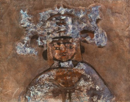 MIRKO BASALDELLA Udine 1910 - Cambridge 1969 L’Imperatore Olio su carta cm 47...