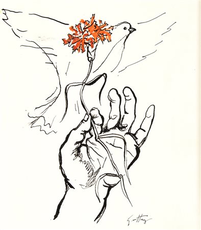 RENATO GUTTUSO Bagheria 1911 - Roma 1987 Garofano e colomba, primi Anni ‘50...