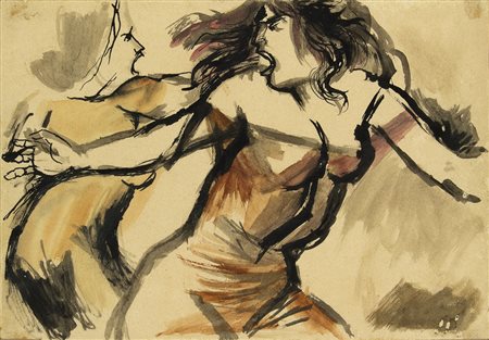 RENATO GUTTUSO Bagheria 1911 - Roma 1987 Rissa Tecnica mista su carta...