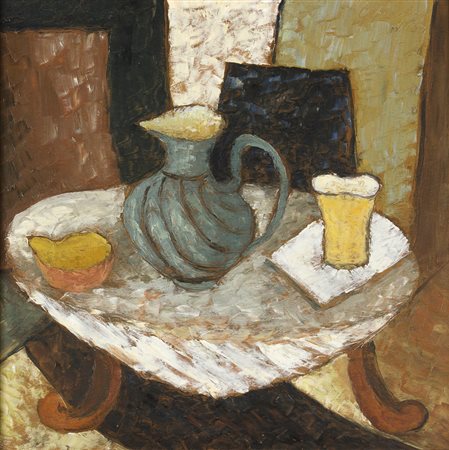 CESARINA GUALINO Casale Monferrato 1890 - Roma 1992 Tavolo con brocca verde,...