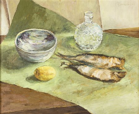 CESARINA GUALINO Casale Monferrato 1890 - Roma 1992 Natura morta con pesci e...