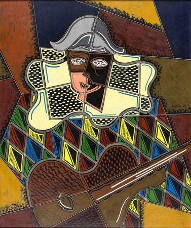 PIPPO ORIANI Torino 1909 - Roma 1972 Arlecchino con chitarra Encausto -...