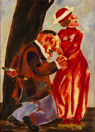 FRANZ BORGHESE Roma 1941 – 2005 Corteggiamento Olio su tela cm 70 x 50 Firma...