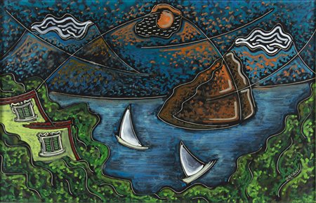 PIPPO ORIANI Torino 1909 - Roma 1972 Tramonto su Faraglione Tecnica a...