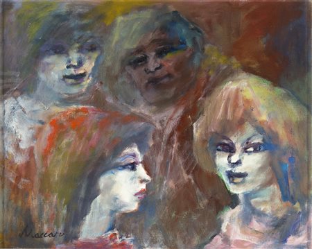 MINO MACCARI Siena 1898 – Roma 1989 Volti Olio su tavola 40 x 50 Firma in...