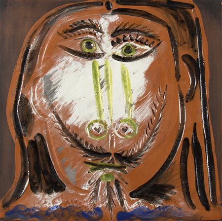 PABLO PICASSO Málaga 1881 – Mougins 1973 Volto Ceramica dipinta cm 31 x 31...