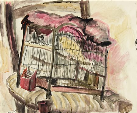 GIOVANNI OMICCIOLI Roma 1901 - 1975 In gabbia, 1945 Acquarello su carta cm 45...