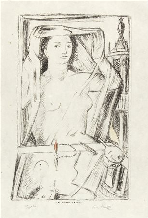 FERRUCCIO FERRAZZI Roma 1891 - 1978 La donna velata Litografia su carta Japan...
