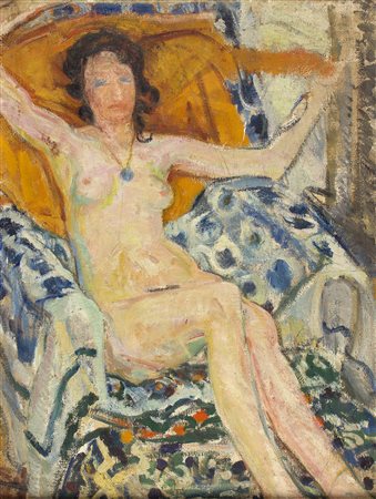 FERRUCCIO FERRAZZI Roma 1891 - 1978 Berta seduta, 1917 Olio su tela cm 72 x...