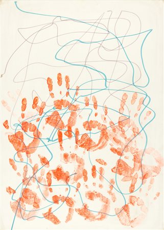 GIULIO TURCATO Mantova 1912 - Roma 1995 Impronte rosse Tecnica mista su carta...