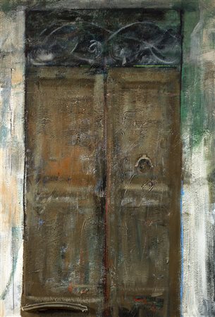 GIOSETTA FIORONI Roma 1932 Portoncino romano, 1988-90 Olio e collage su...