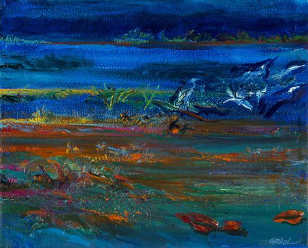 ROBERT CARROLL 1934 Painsville (Usa) Taking Off Olio su tela cm 33 x 41 Firma...