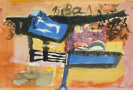 ENRICO PAOLUCCI Genova 1901 - Torino 1999 Marina con barche, 1950 circa...