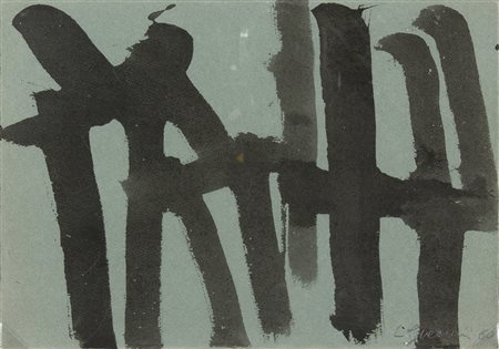 LORENZO GUERRINI Imola 1887 - Roma 1972 Nero su grigio, 1960 Olio su carta cm...