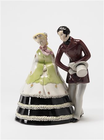 Manifattura Lenci - "Coppia romatica", ceramica modellata a colaggio smaltata...