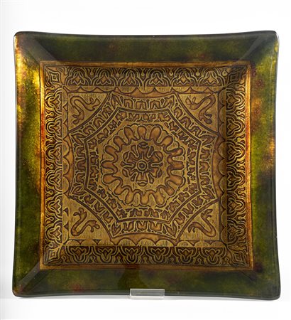 Erwin Walter Burger - Vassoio quadrangolare in vetro decorato con incisioni e...