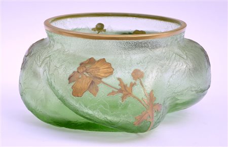 Manifattura Montjoye- Legras - Vaso Art Nouveau in vetro verde soffiato in...