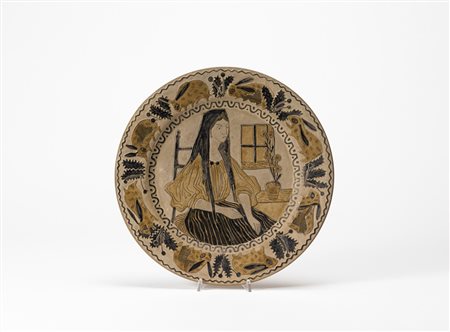 Simone Lai - Piatto in terracotta a stampo dipinta a freddo, anni 30, Firmato...