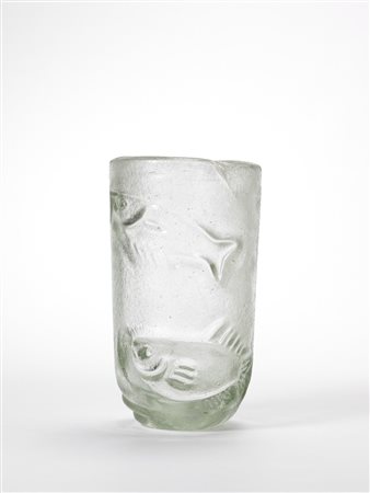 Manifattura di Murano. Vaso in vetro trasparente pesante corroso all'acido e...