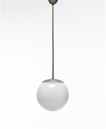 Venin (attribuito) Lampada a sospensione con paralume a globo in vetro...