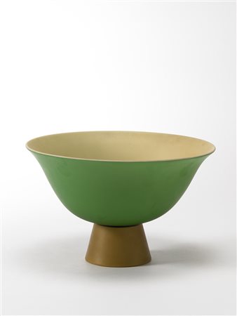 Flavio Poli (1900 - 1984) - (attr.) Coppa in vetro incamiciato satinato verde...
