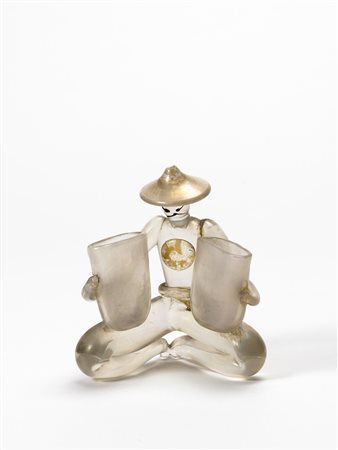 Manifattura IVAM Murano - (attrribuito) Figura di orientale che sorregge due...