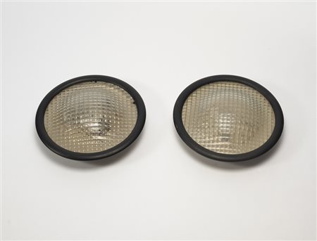 Stilnovo. Coppia di plafoniere. Milano, anni 70. Vetro stampato, metallo...