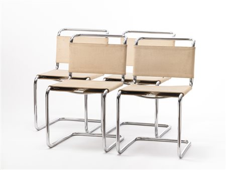 Marcel Breuer (1902 - 1981) - Gruppo di quattro sedie mod. "B33" struttura in...