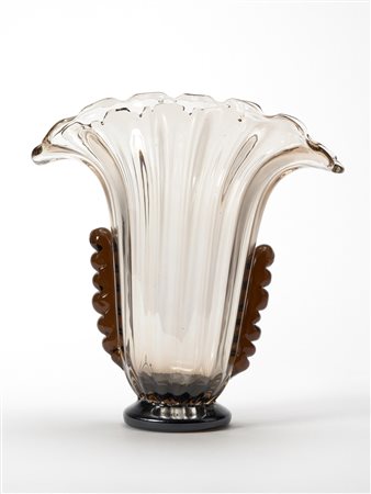 Ermanno Toso (1903 - 1973) - Vaso costolato con morise laterali in vetro...