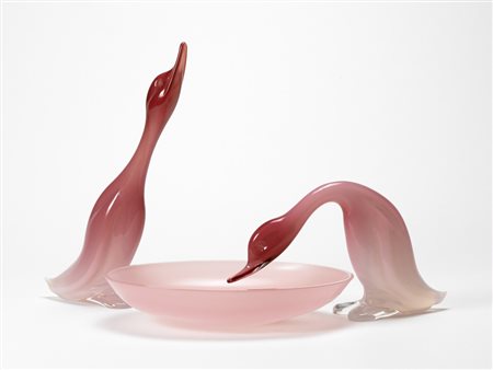 Seguso. Centrotavola composto da una ciotola ovale e due anatre di forme...