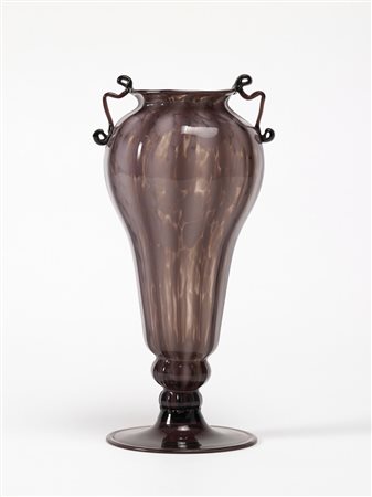 F.lli Toso (attribuito) - Vaso costolato e biansato in vetro soffiato...