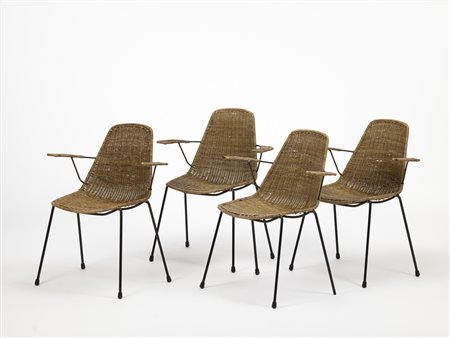 Gianfrnaco Legler (1922) - Lotto di quattro sedie a braccioli modello...