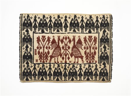 Manifattura sarda - tessuto operato in lana bianca con decorazioni al...