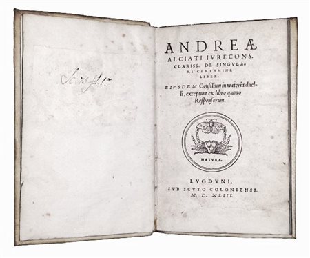 FIRST EDITION OF ALCIATI'S TREATISE ON DUELAlciati, Andrea. Andreae Alciati...