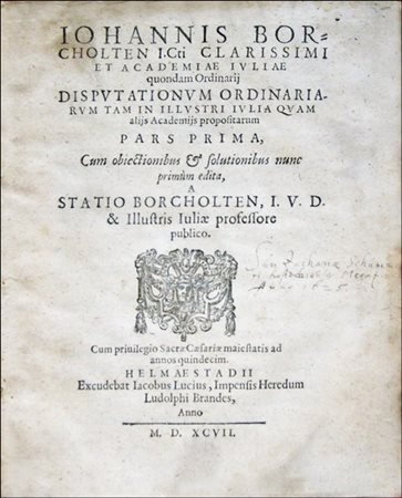 FIRST EDITION OF BORCHOLTEN'S COMMENTARIES OF CIVIL LAWBorcholten, Johannes....
